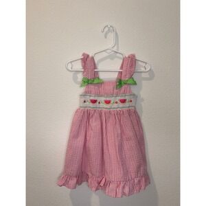 Good Lad Girls Pink Seersucker Smocked Watermelon Dress Size 3T